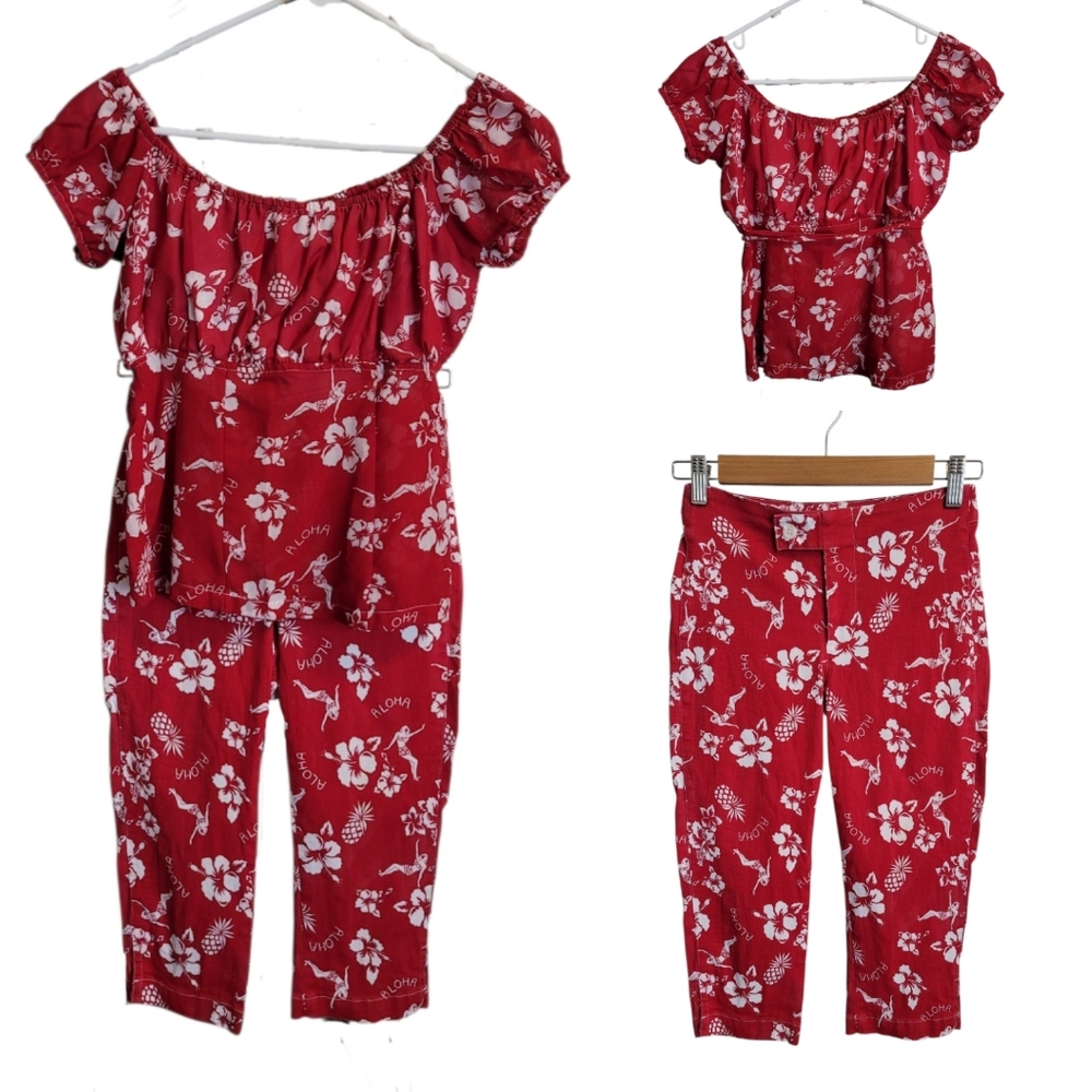 Vintage Girl Star Hawaiian Aloha Print 2 Piece Set